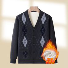 中老年人男毛衣开衫爸爸冬装加绒季保暖衣外套爷爷老人宽松针织衫