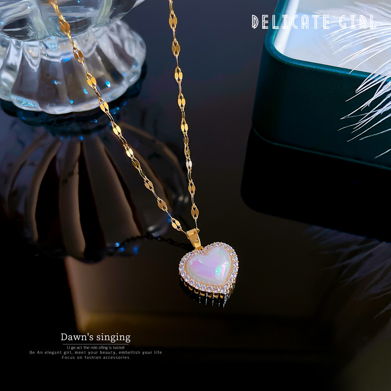 Collana con ciondolo a cuore sirena in zircone placcato oro_voghion.com