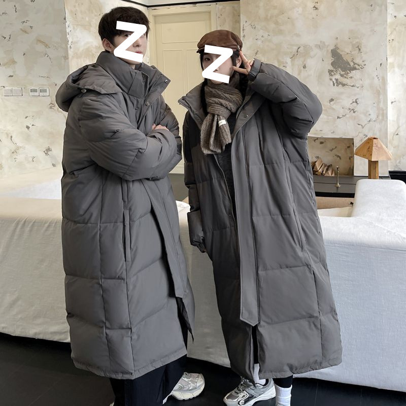 港风2025冬装新款羽绒服中长款过膝加厚保暖学生宽松外套情侣装男