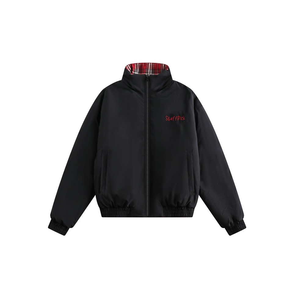 Herrenbekleidung Retro-Karierter Baumwollmantel Paar Wintermantel Männer und Frauen doppelseitiger Baumwollmantel mit Stehkragen_voghion.com