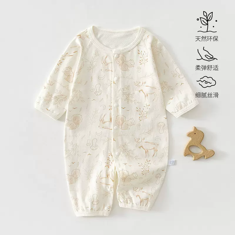 下游热卖婴儿连体衣后背网眼纯棉长袖爬服婴儿衣服轻薄透气空调服