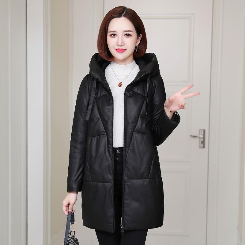 不裂皮中长款皮衣棉服女2025冬季新款韩版茧型加厚宽松棉袄外套|undefined