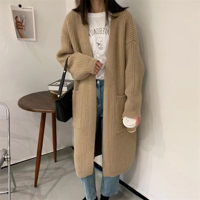 Übergroßer Cardigan mit V-Ausschnitt – Grobstrick-Langpullover mit offener Vorderseite (Einheitsgröße, 7 Farben)_voghion.com