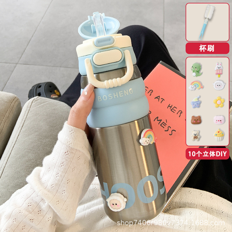 女の子用ストロー断熱カップ、見栄えの良いシンプルなダブルドリンクカップ、オフィス学生ポータブル316ステンレス鋼カップ|undefined