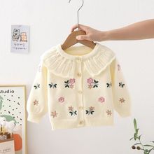 女童上衣毛衣婴儿外套春秋宝宝针织薄绒开衫洋气新款娃娃领可爱款