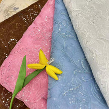 新款亮片绣花多种叠片毛巾绣 大花位时尚面料 适用女装礼服舞台服