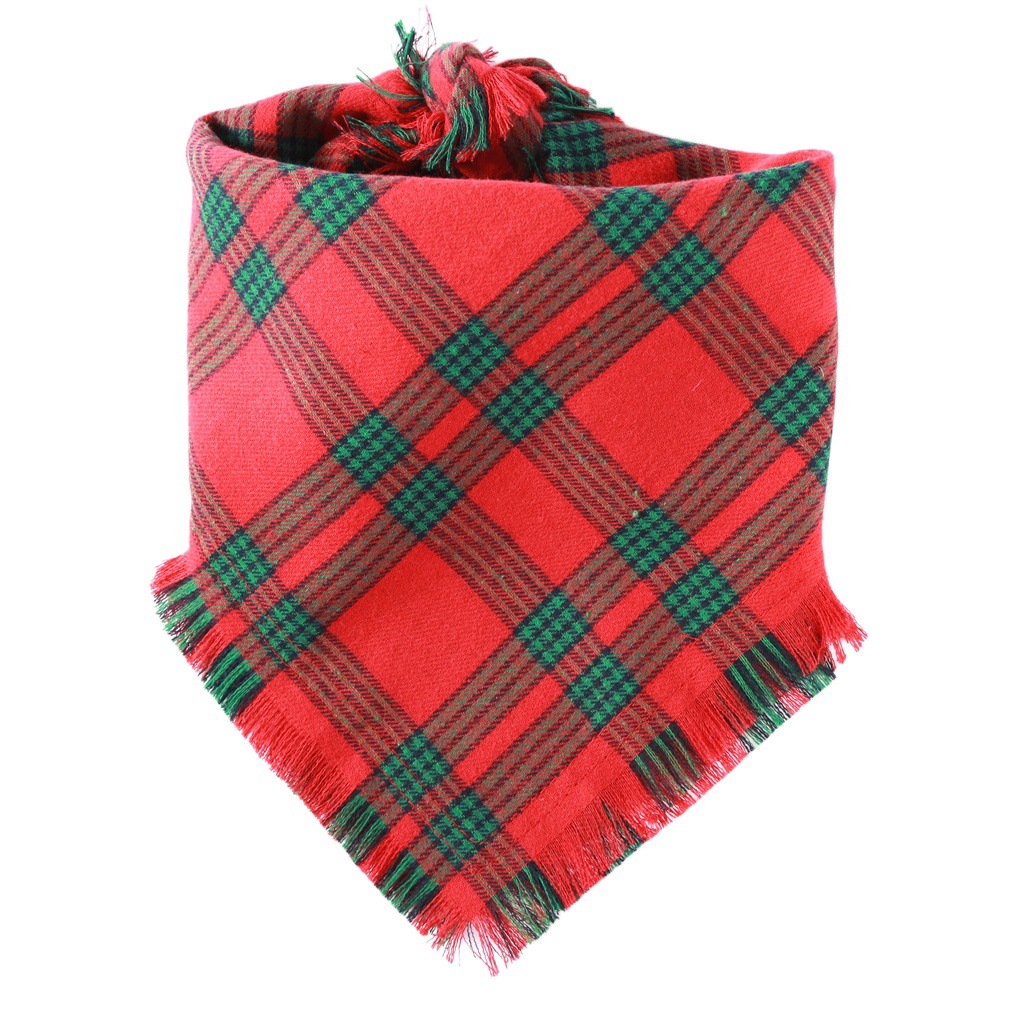 Fábrica en stock transfronterizo de Navidad de doble capa Toalla de saliva para mascotas borla perro Plaid Pet Dog Toalla de triángulo al por mayor
