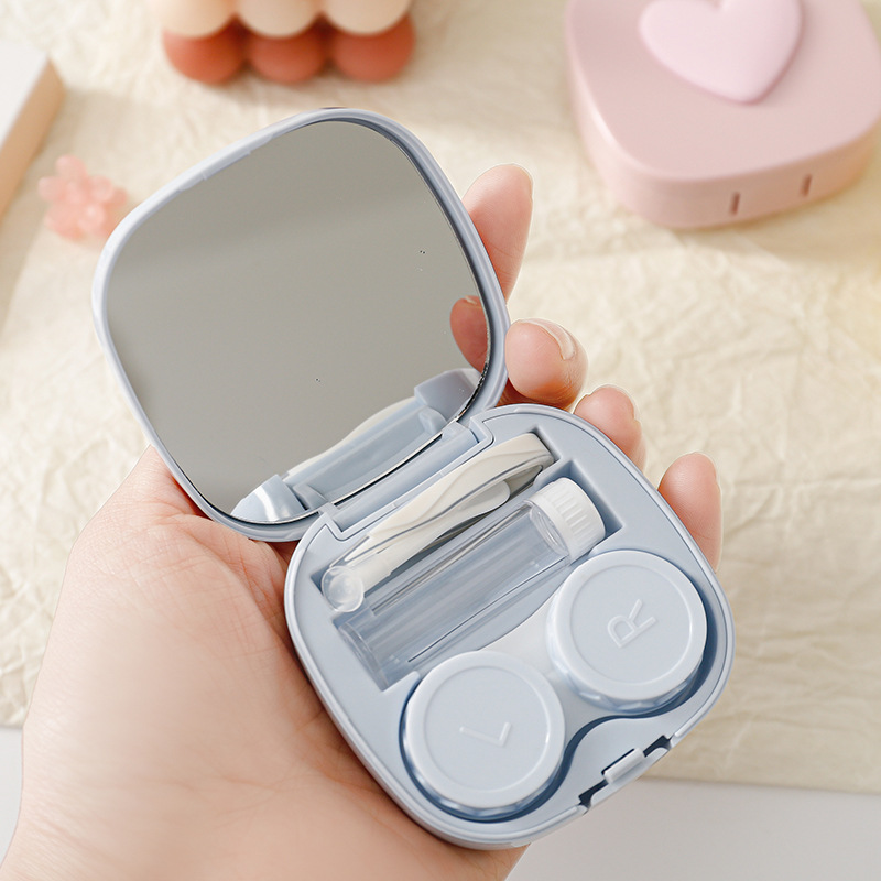 Macaron Color Square Love Contact Lens Case Contact Lens Storage Box Portable Mirror 15 undefined