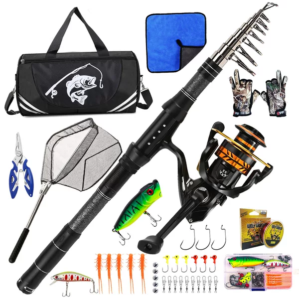 Carbon Lure Rod Portable Fishing Gear Bag Net Combination Long Casting Rod Fishing Rod Lure Set Cross-Border Supply
