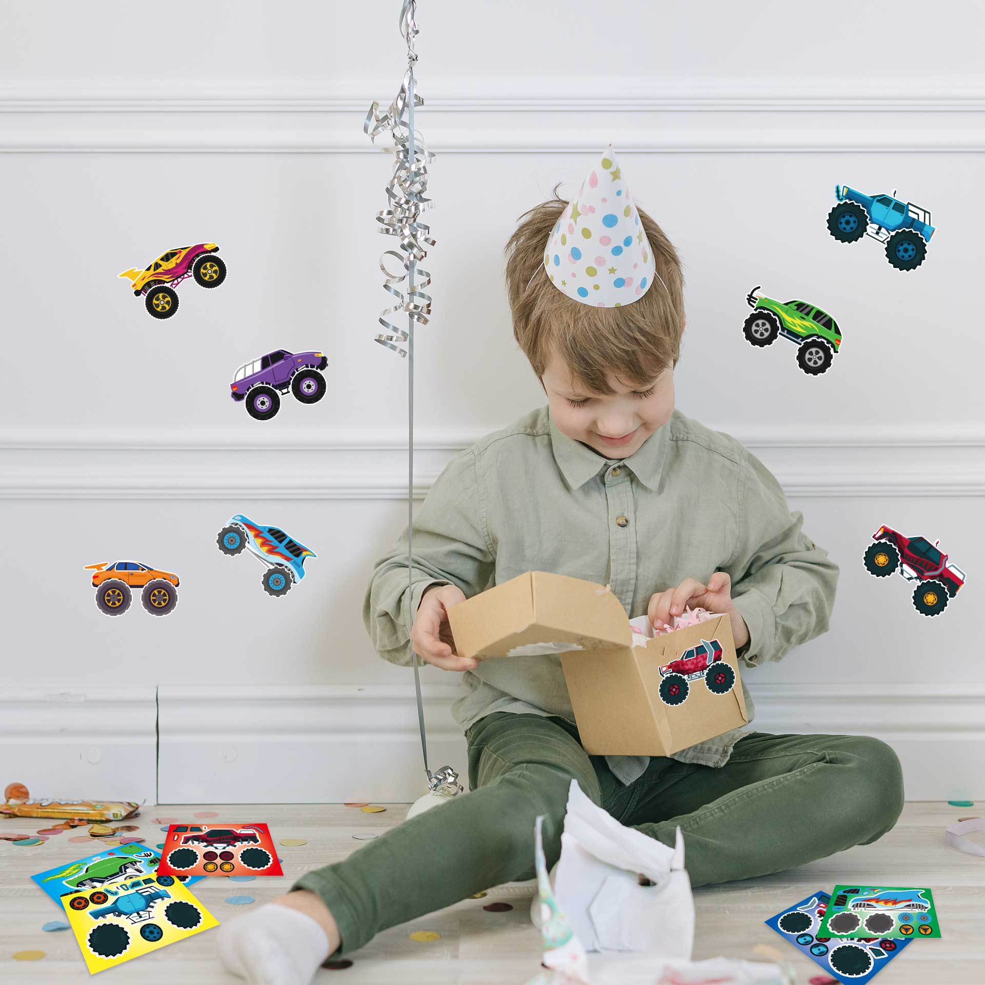 CM2303008 monster truck niños de dibujos animados entre padres e hijos rompecabezas interactivo mano cuenta DIY pegatinas