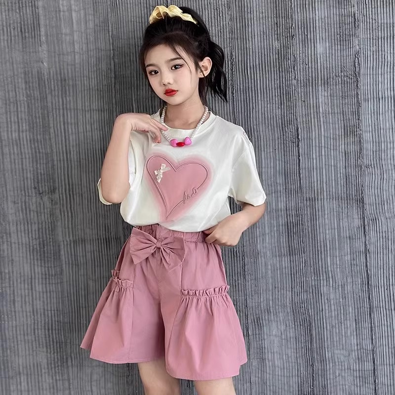 Mädchen Sommer Freizeit Zweiteiler Set Mit Shorts Und Shirt_voghion.com