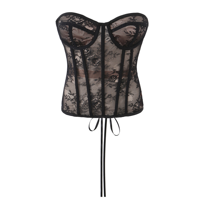 Cross-Border Women's Clothing 2026 Summer New Style Lace Splicing Mesh Sexy Waist-Cinching Corset Top