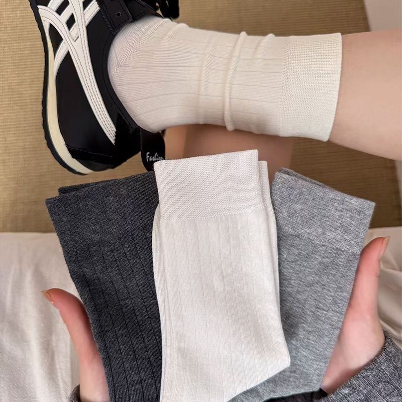Pure cotton socks for women, all-season mid-calf socks, 10A antibacterial, odor-resistant, breathable, plain color, long socks for students, wholesale Pure cotton socks for women, all-season mid-calf socks, 10A antibacterial, odor-resistant, breathable, plain color, long socks for students, wholesale