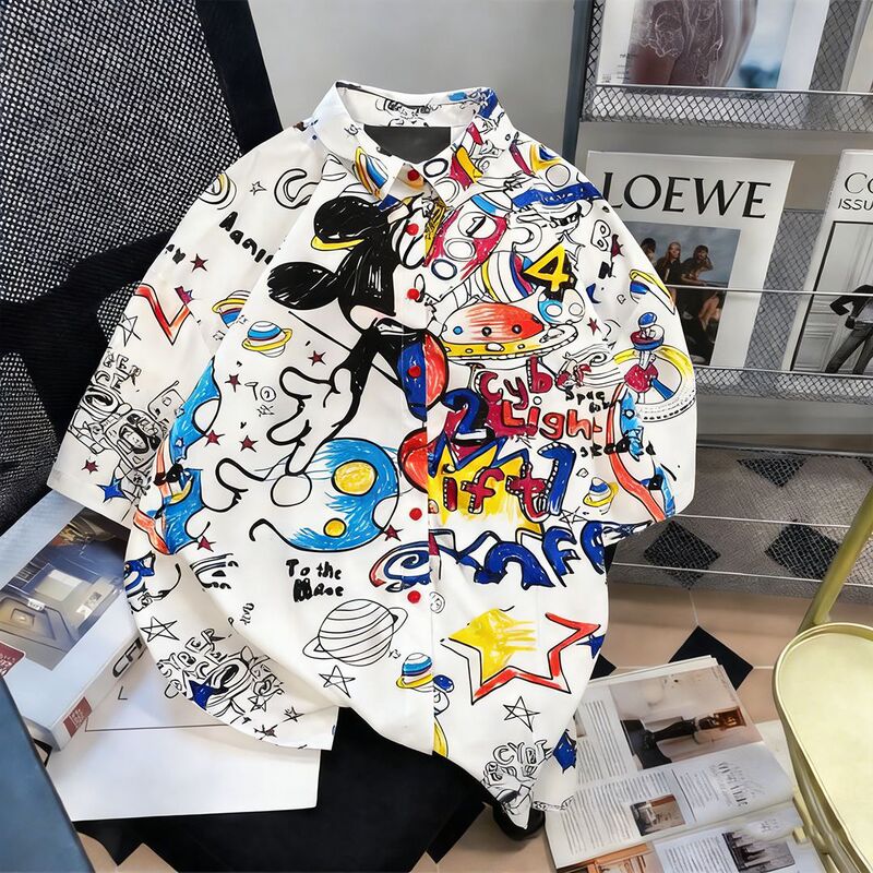Retro Mickey Mouse Short-Sleeved Shirt for Women, New Summer Design, Niche Trendy Brand Printed Top, Loose Slimming Shirt Retro Mickey Mouse Short-Sleeved Shirt for Women, New Summer Design, Niche Trendy Brand Printed Top, Loose Slimming Shirt