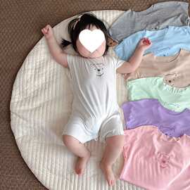 莫代尔儿童睡衣夏季超轻薄婴儿连体衣短袖家居服宝宝夏天衣服哈衣