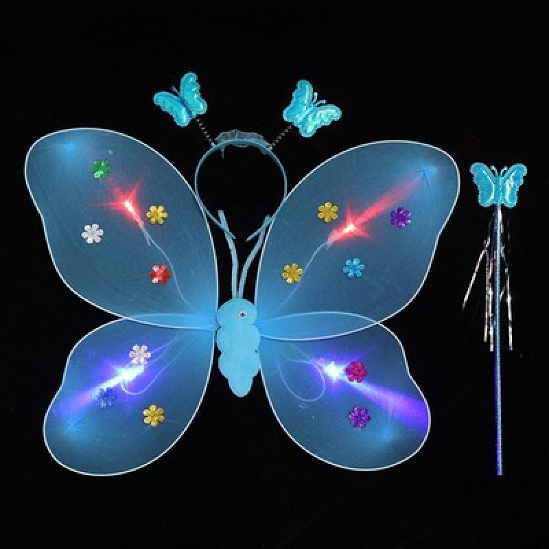 Mariposa luminosa alas de niña espalda juguetes flash niños maravillosos hadas varitas mágicas hadas flores set de tres piezas