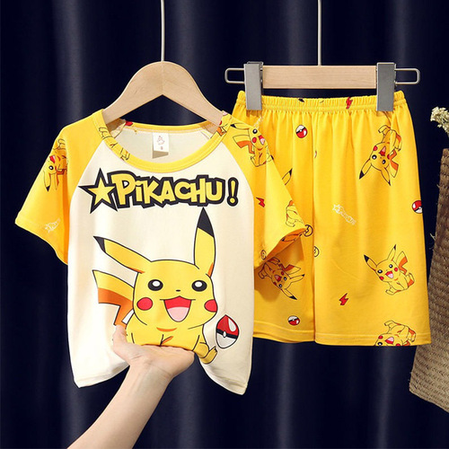 Summer Children's Sleepwear Short Sleeve Shorts Cute Cartoon Medium and Large Children's Home Set Thin Sleepwear Set for Boys and Girls