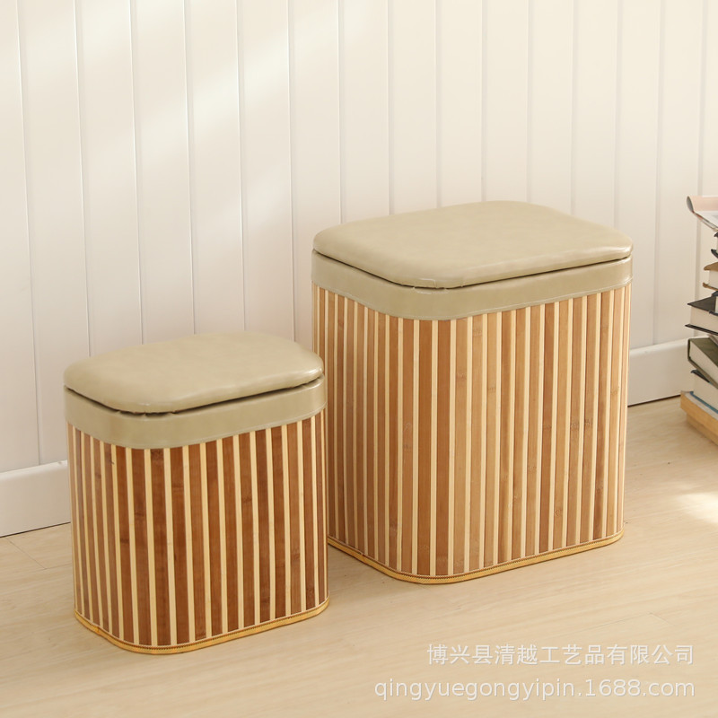 Taburete de bambú, taburete de almacenamiento, taburete de almacenamiento, taburete pequeño, taburete de cambio de zapatos, taburete de cambio de zapatos, taburete bajo, caja de almacenamiento de juguetes