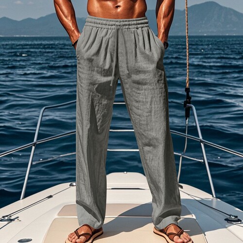 2025 Amazon Wish AliExpress Men's Hip-Hop Breathable Linen Loose Casual Sports Pants for Spring and Autumn in Europe and America