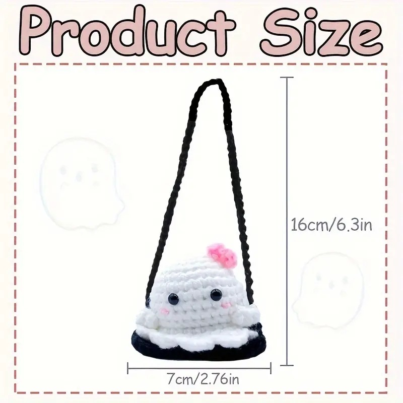 Cross-border New Cute Ghost Doll Halloween Hanging Accessories Car Rearview Mirror Hanging Accessories Handmade Crochet Hanging Accessories