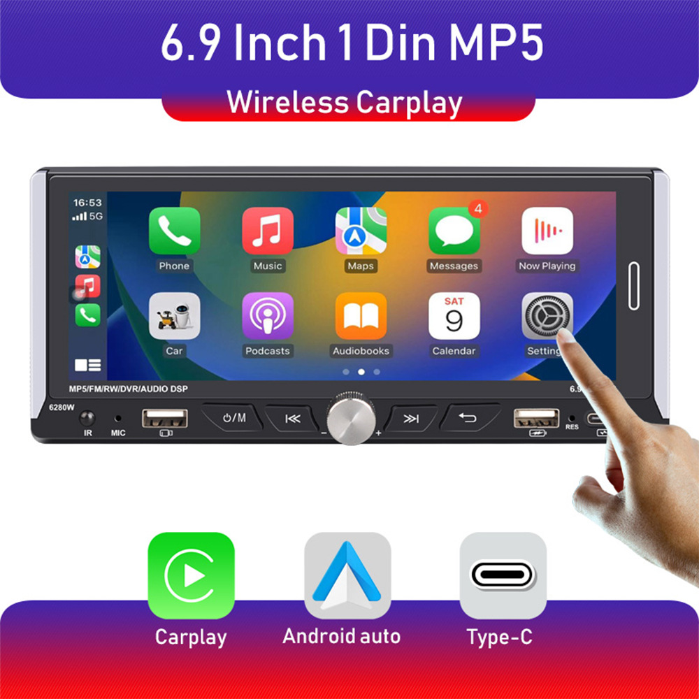 6.9inch Wireless Carplay Single-Core Ips Touch Screen Car Bluetooth Mp5 Player Dual USB Fast Charging 12V