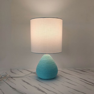 Colorful Handmade Hemp Rope Table Lamp Bedroom Bedside Night Light Creative Design Ceramic Ornaments Lampshade Lighting