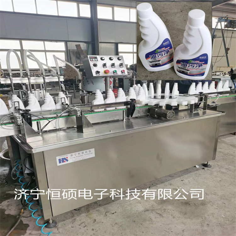 灌装拧盖机HSGX液体灌装旋盖机直线式8头灌装压盖热合贴标一体机