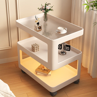 Movable Coffee Table Living Room Household Sofa Side Table Side Cabinet Storage Rack with Wheels Advanced Feeling Iron Bedside Cabinet
