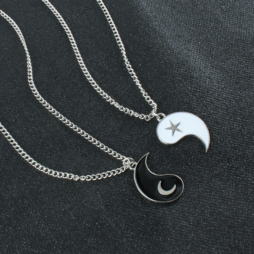 fashion hollow alloy oil drop Tai Chi star and moon pendant necklacepicture6