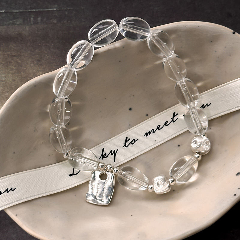 S925 Sterling Silver Accessible Luxury Crystal Elastic Rope Simple Silver Medal Bracelet High-End Elegant Design Bracelet