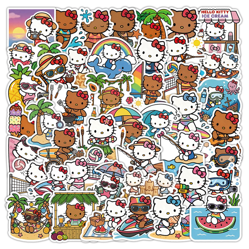 50 Original Illustrations of Cute Cartoon Summer Beach Hellokitty Stickers for DIY Decoration of Student Notebooks 50 Original Illustrations of Cute Cartoon Summer Beach Hellokitty Stickers for DIY Decoration of Student Notebooks