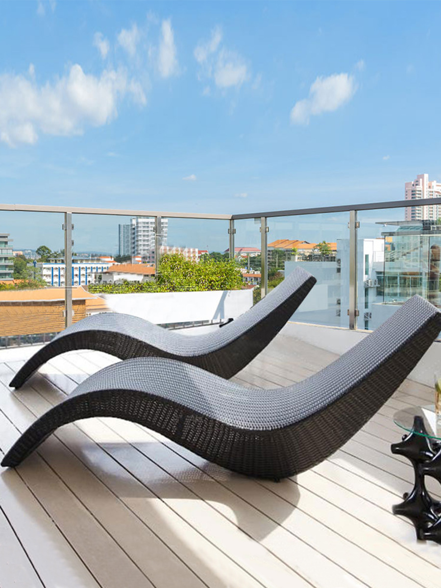 Outdoor lying bed garden balcony wicker chair sofa woven courtyard swimming pool beach bed open-air outdoor S-shaped lounger