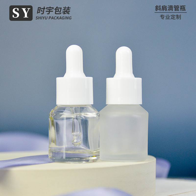 现货15ml斜肩玻璃瓶小样精油瓶原液精华瓶滴管瓶旅行分装化妆品瓶