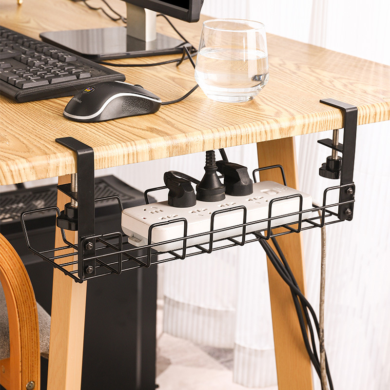 Transfronterizo en stock rack de almacenamiento sin perforaciones debajo de la Mesa socket de alambre rack de almacenamiento escritorio ordenado organizador rack cesta colgante