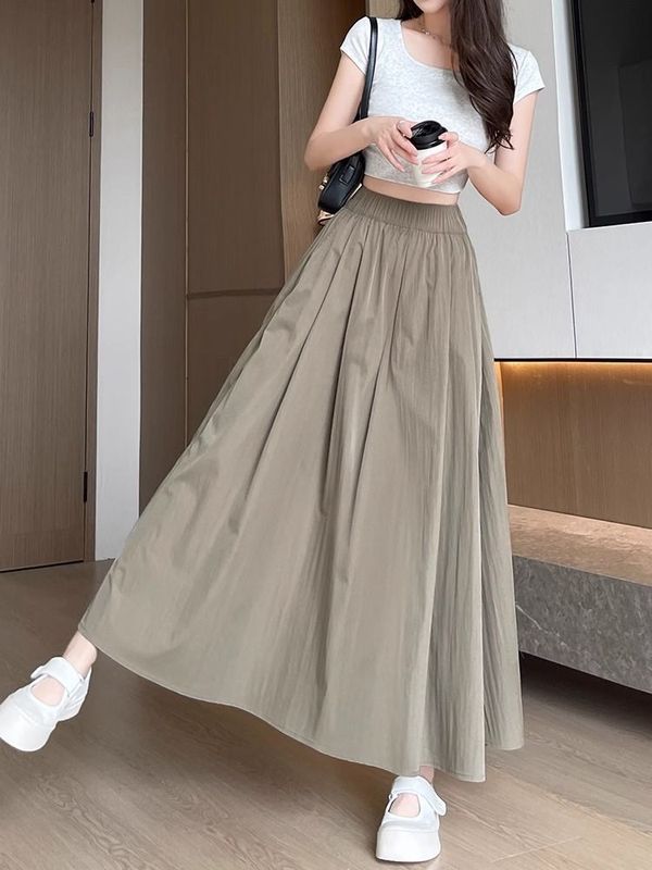冰丝山本裙女夏季2025新款高腰a字长裙大摆伞裙垂感小个子半身裙|undefined