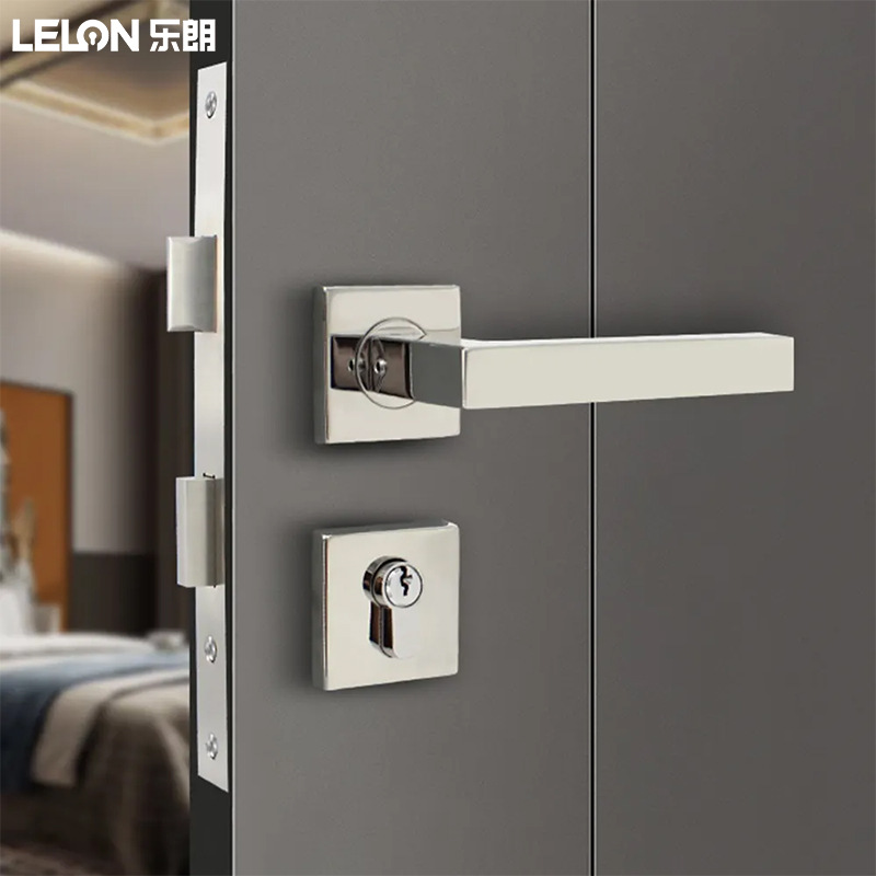 Cerradura de manija cuadrada Cerradura de puerta mecánica cepillado de acero inoxidable 304 Puerta de habitación de dormitorio Puerta de acceso Cerradura mecánica dividida de doble lengüeta