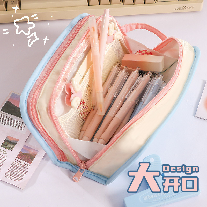 ドーパミンかわいいポータブルダブル透明カラーブロック鉛筆バッグニッチ非衝突文具バッグ小中学生向け|undefined