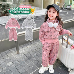 女童立體小熊休閒套裝2024春季新款洋氣時髦兒童裝休閒運動兩件套