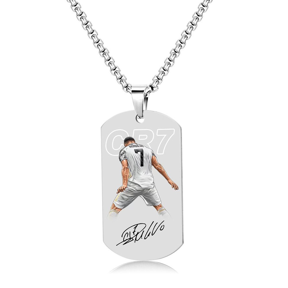 Venta caliente transfronteriza europea y americana, accesorios de acero inoxidable, deportes competitivos, estrella del fútbol, collar militar impreso en color Ronaldo R7