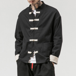 2025 New Chinese Style Retro Large Size Button Cotton and Linen Men's Casual Jacket Fashion Linen Tang Suit Wholesale