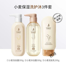 袋鼠妈妈洗发水沐浴露护发素小麦洗护套装哺乳期孕妇专用护肤品