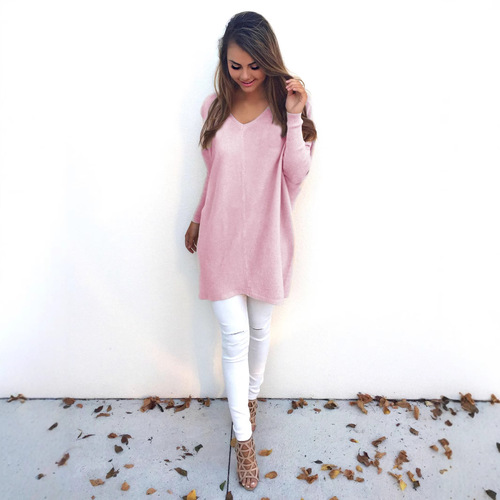EBAY European and American-style Autumn Wear: V-neck Long-sleeve Women's Thin Sweater—Fashionable, Versatile, and Figure-flattering