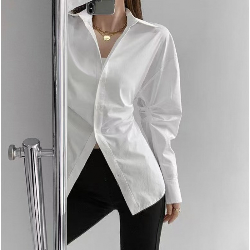 Abbigliamento da donna Nuovo autunno e inverno manica lunga tinta unita camicia temperamento design sottile vita sottile plissettata donne pendolari tutto abbinato_voghion.com