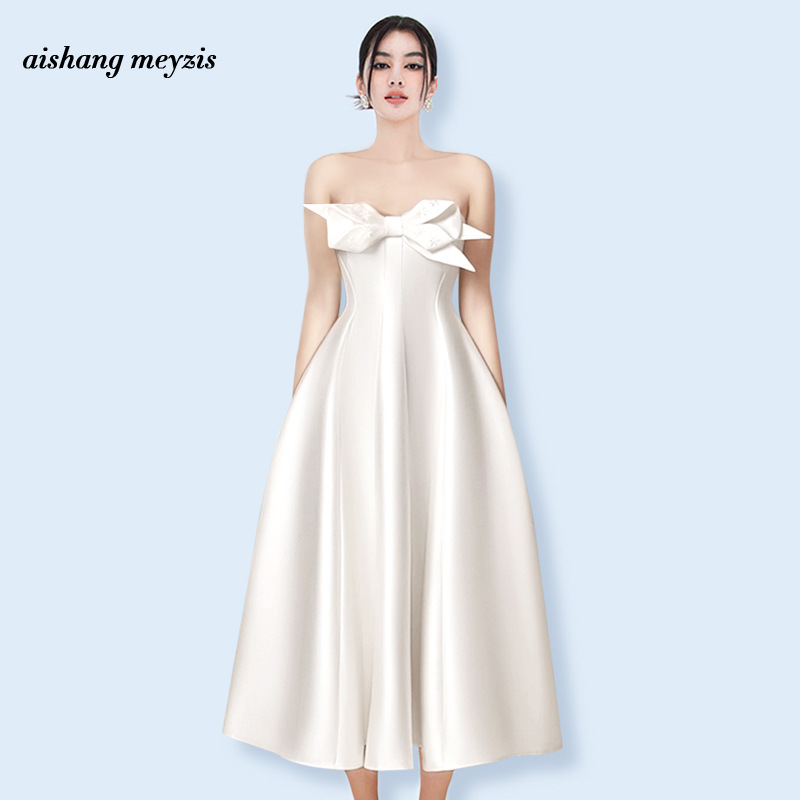 Socialite Elegant Tube Top Simple Evening Dress 2024 Autumn New Stereo Decorative Waist Slimming Look Long Dress