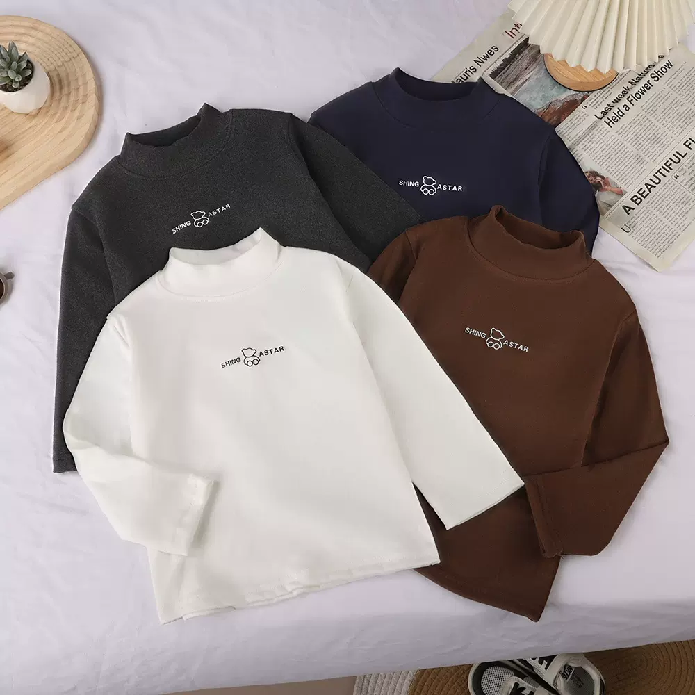 男童半高领打底衫大童冬装加厚一体绒上衣内搭T恤儿童德绒打底衣