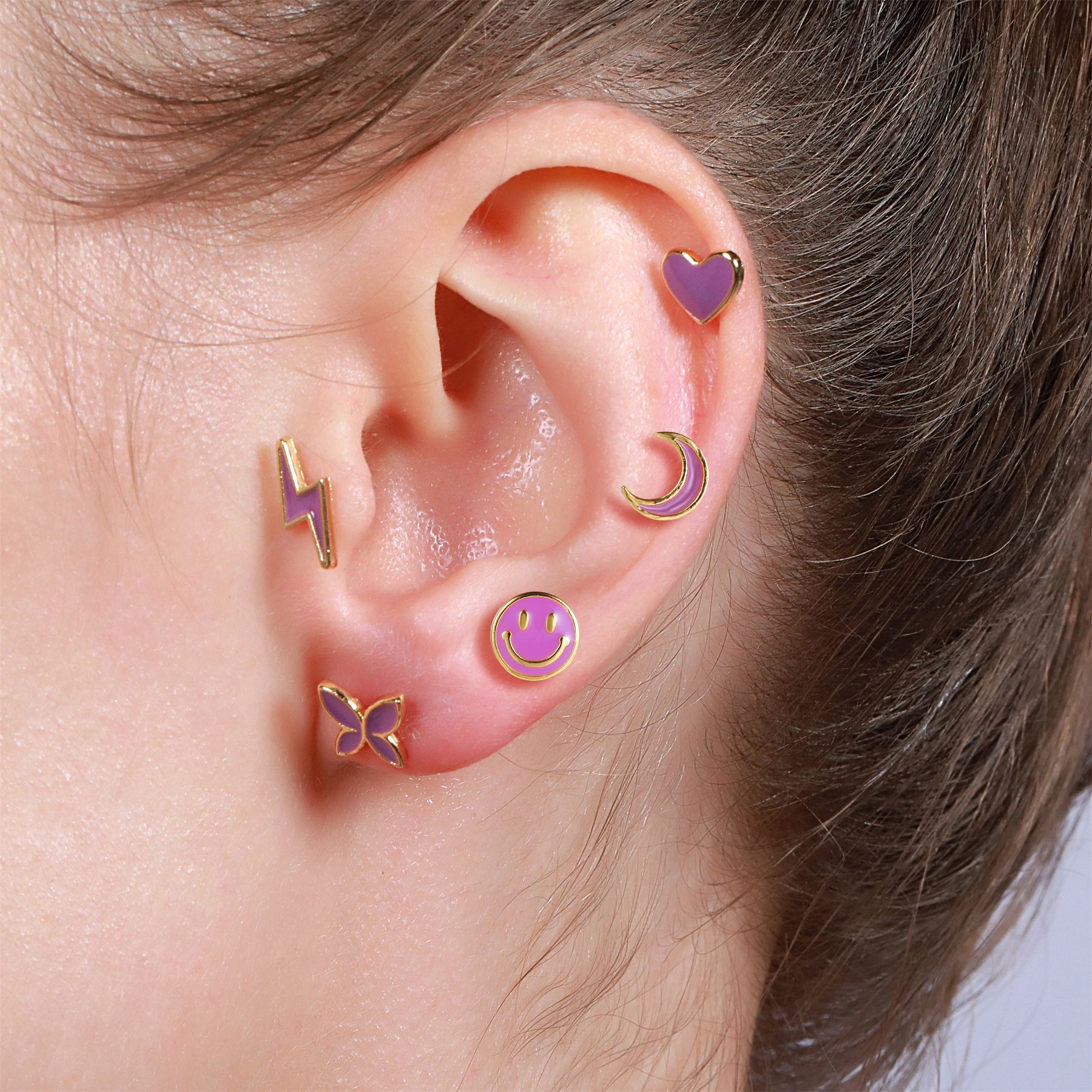 Classic love star moon earrings screw piercing screw ball ear studs