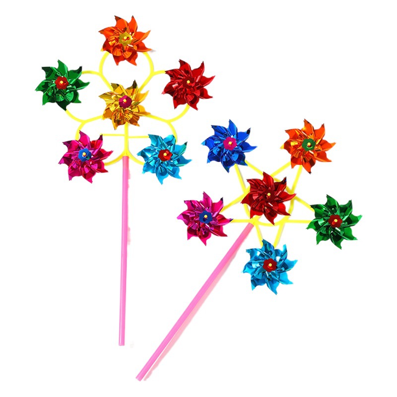 Five-wheel sequined windmill children's DIY six-wheel Windmill experiment hands-on toy wind car Square gift reward