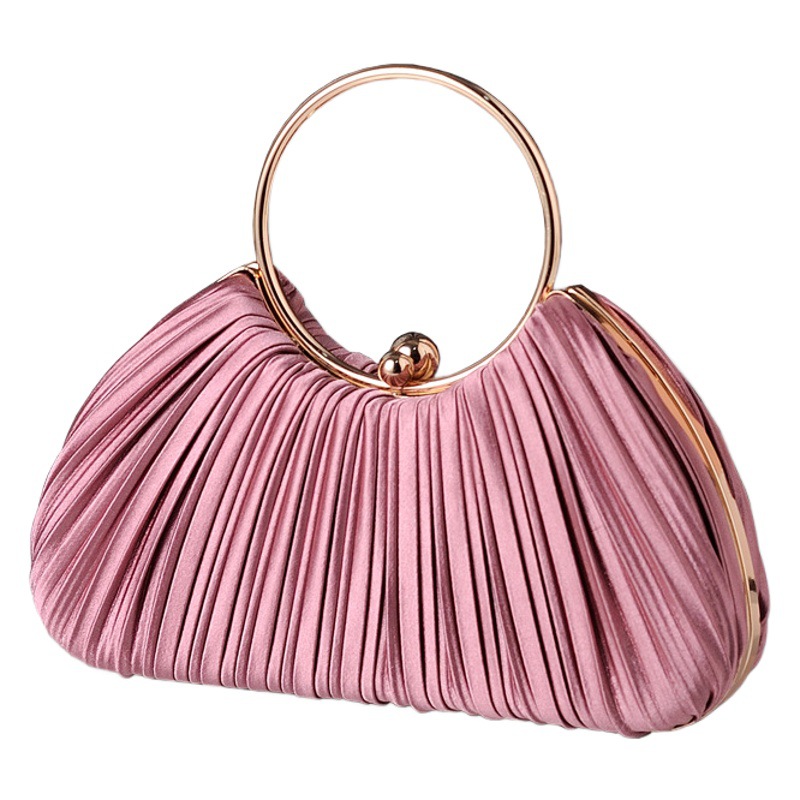 2024 Bolso de cena plisado de estilo nuevo transfronterizo, bolso de vestido de albaricoque de temperamento, bolso de banquete de anillo, fábrica de origen