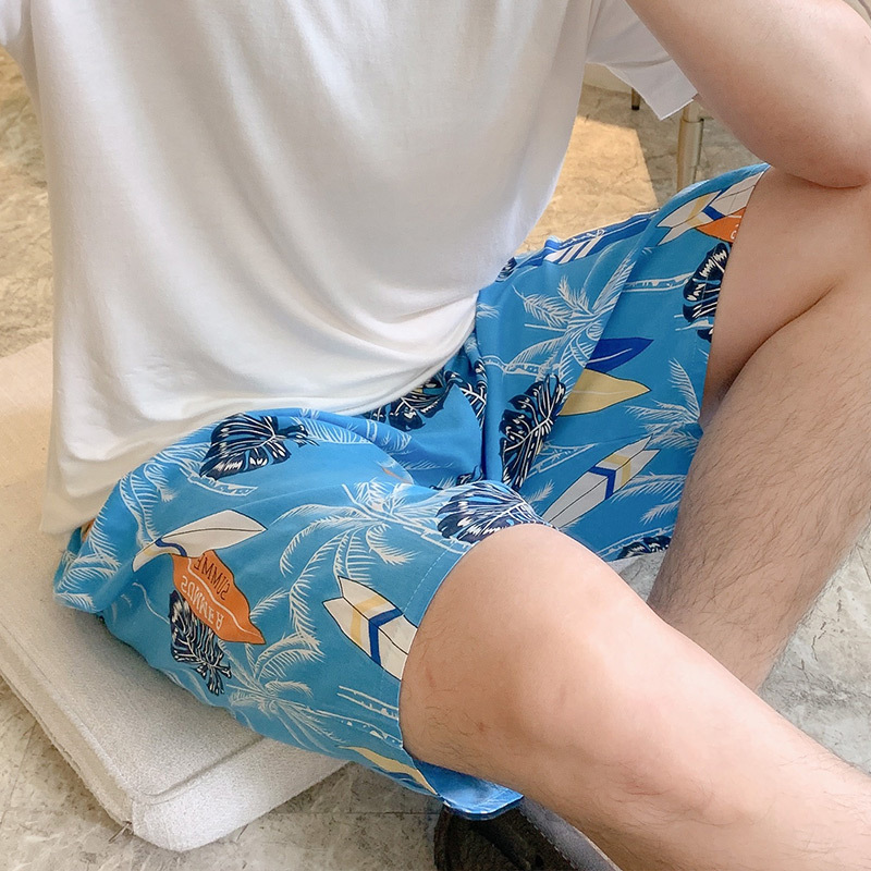 남자 반바지-하늘색 큰 코코넛 나무