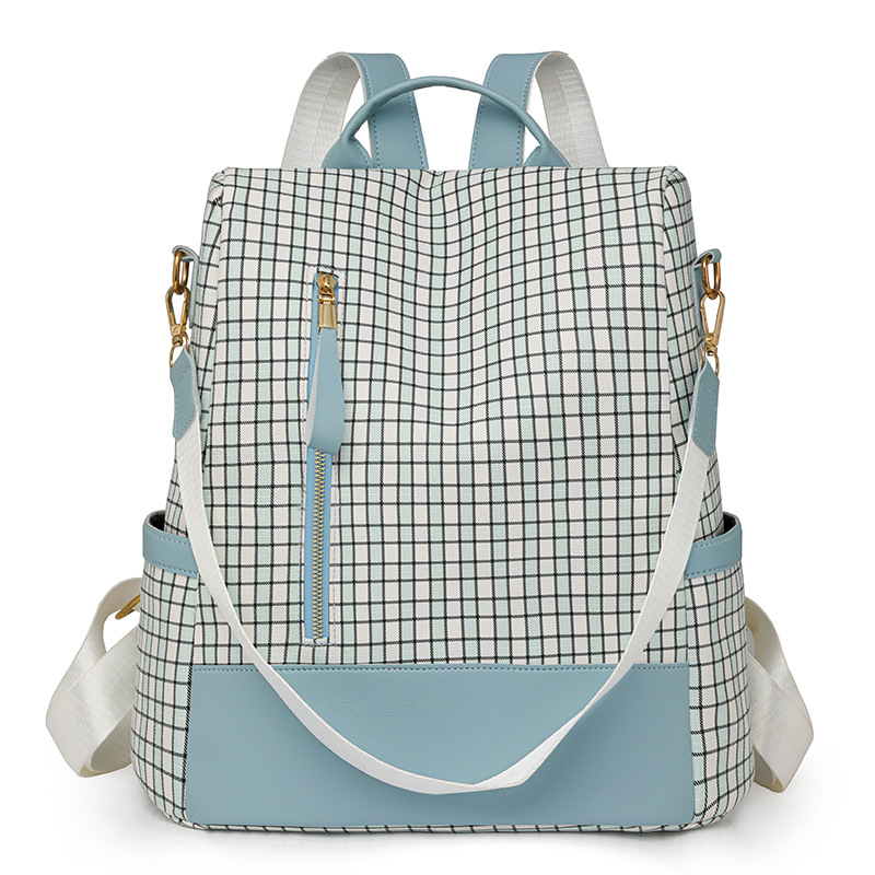 Transfronterizo al por mayor 2024 nuevas señoras casuales mochila antirrobo moda patrón de cuadros multifuncional mochila de viaje de tres usos marea